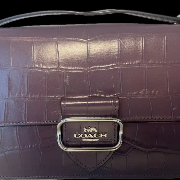 Coach Large Morgan Square Crossbody – Silver/Amethyst Croc Embossed Leather - Picture 8 of 10